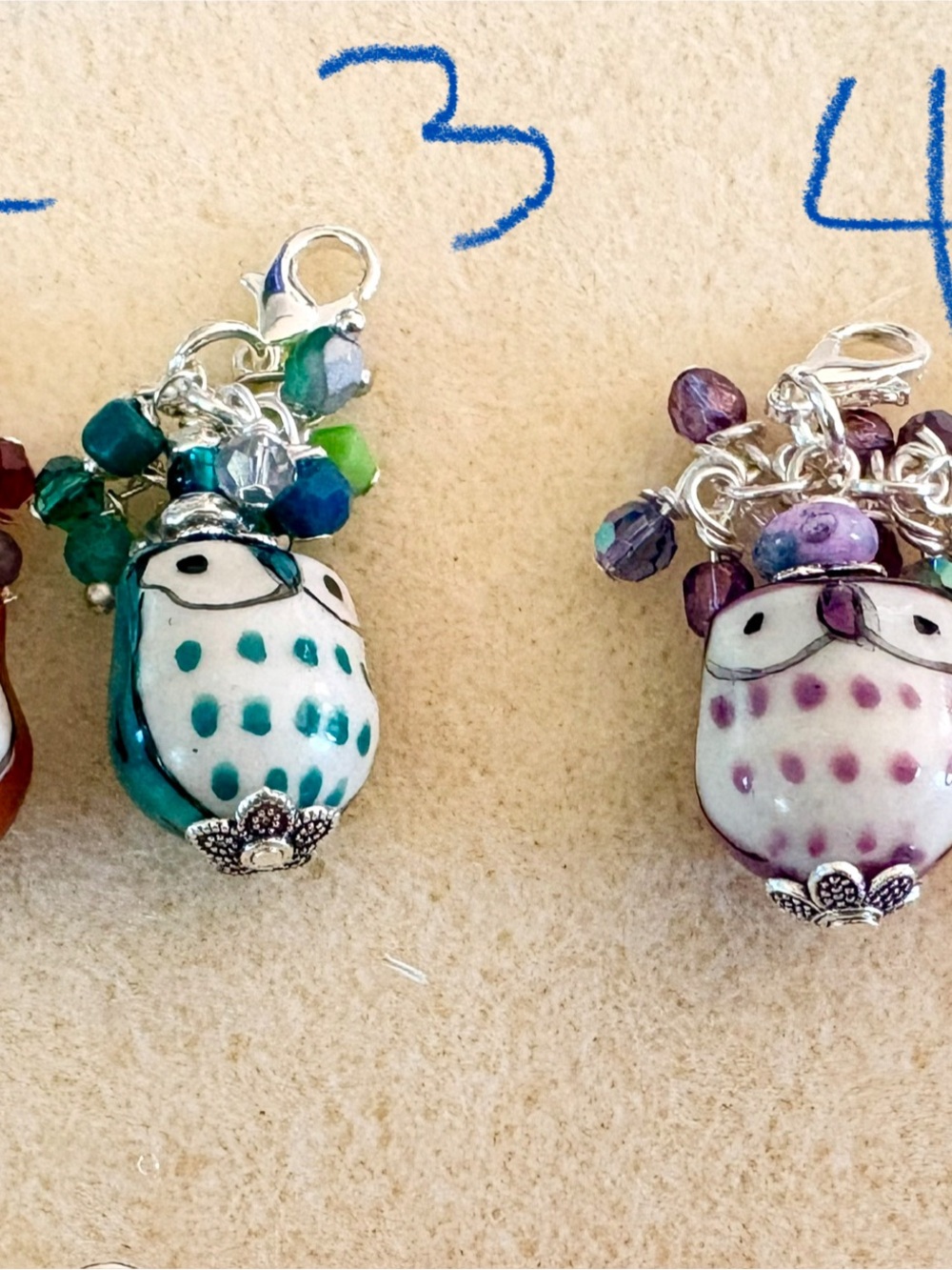 Handmade Owl zipper pearls/ purse Charms